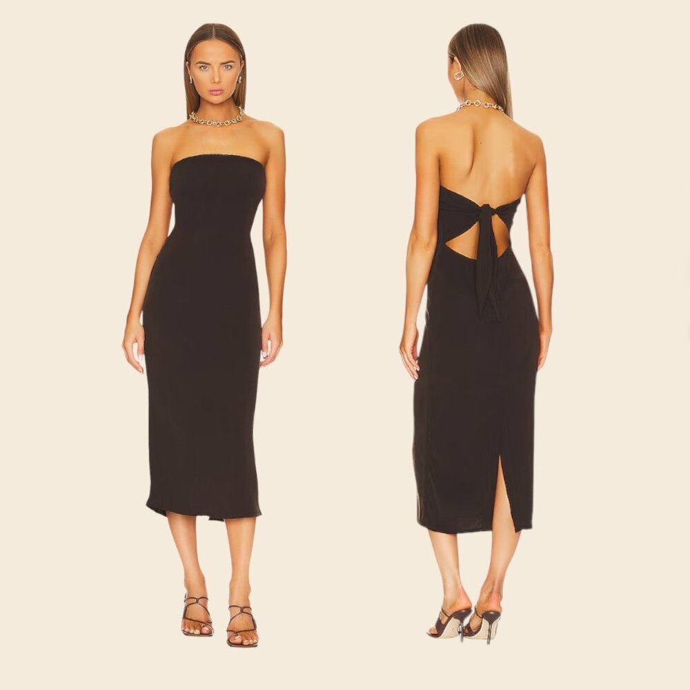 Anemos, Strapless Tie Back Midi Dress, Espresso Brown, Size Small